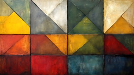 Abstract Geometric Painting With Varied Colors And Textures