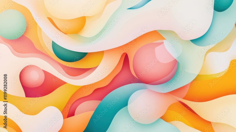 Poster abstract flowing shapes in bright colors with soft curves and geometric forms for creative backgroun