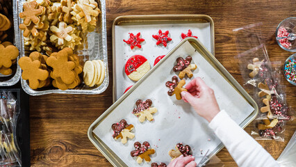 Christmas Cutout Cookies Dipped in Chocolate, Nut-Topped, Neatly Packaged