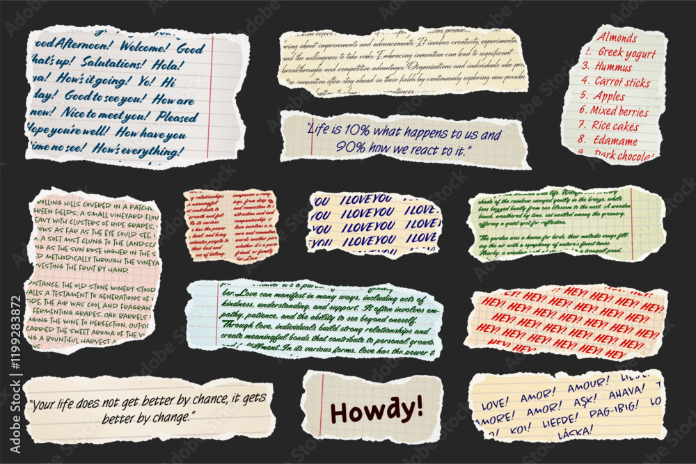 Canvas Prints ripped paper strips with handwritten text. realistic crumpled paper scraps with torn edges. shreds o