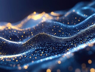 Digital waveforms of neural network data on a dark blue background with bright dots indicating connections or nodes.