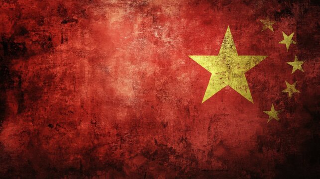 Distressed Flag of China with Textured Surface and Vibrant Colors Minimalist Style
