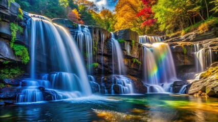 Fototapeta premium Rainbow Falls' close-up reveals glistening water droplets, a breathtaking Smoky Mountains spectacle.
