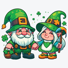 Fototapeta premium St. Patrick’s Day Gnome Couple Vector Illustration stock illustration