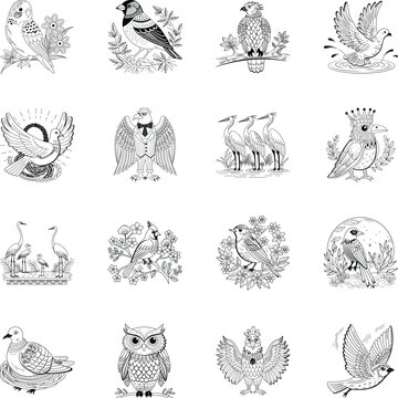 Trendy Set of Vintage Fowl Illustrations

