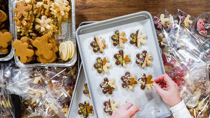Christmas Cutout Cookies Dipped in Chocolate, Nut-Topped, Neatly Packaged