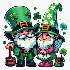 St. Patrick’s Day Gnome Couple Vector Illustration stock illustration