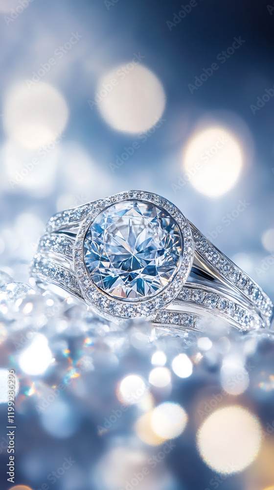 Aufkleber close-up of a luxurious diamond ring resting on a glittering surface, creating a glamorous and celeb