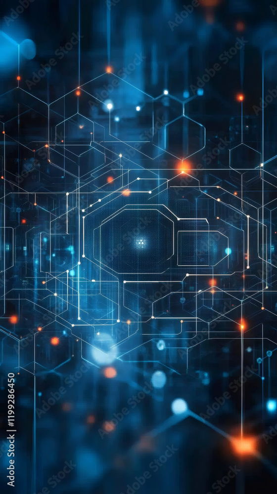 Leinwandbilder complex network representing data flow with glowing nodes and lines, symbolizing technology, communi