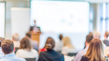 Professional Conference Blur – A soft focus of a professional conference with attendees and presentations.	
