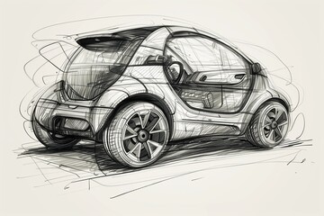 A detailed sketch of a modern vehicle design showcasing innovation and creativity in automotive engineering.