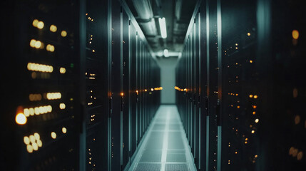 Endless rows of servers in a modern data center showcase the heart of digital infrastructure and technology
