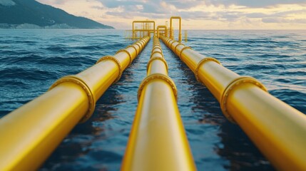 Offshore Pipeline Infrastructure: Golden Tubes Extending Across the Azure Ocean