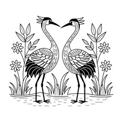 A vintage illustration of sandhill cranes