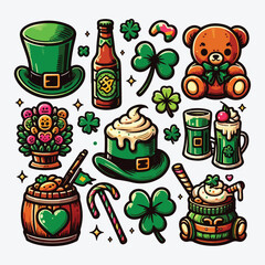 St. Patrick's Day vector design elements set, character leprechaun, gnomes, rainbow stock illustration