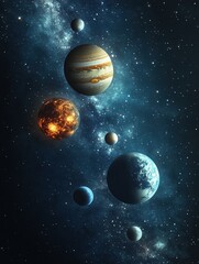 Giant parade of planets in space