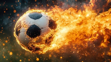 Fototapeta premium Soccer ball in motion with flame trail