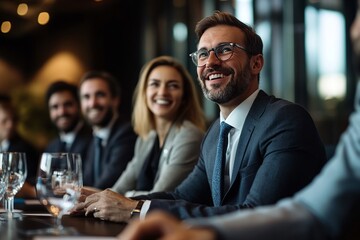Panelists at a corporate event engaging in lively conversation, sharing unique perspectives. The professional yet informal atmosphere fosters active participation 
