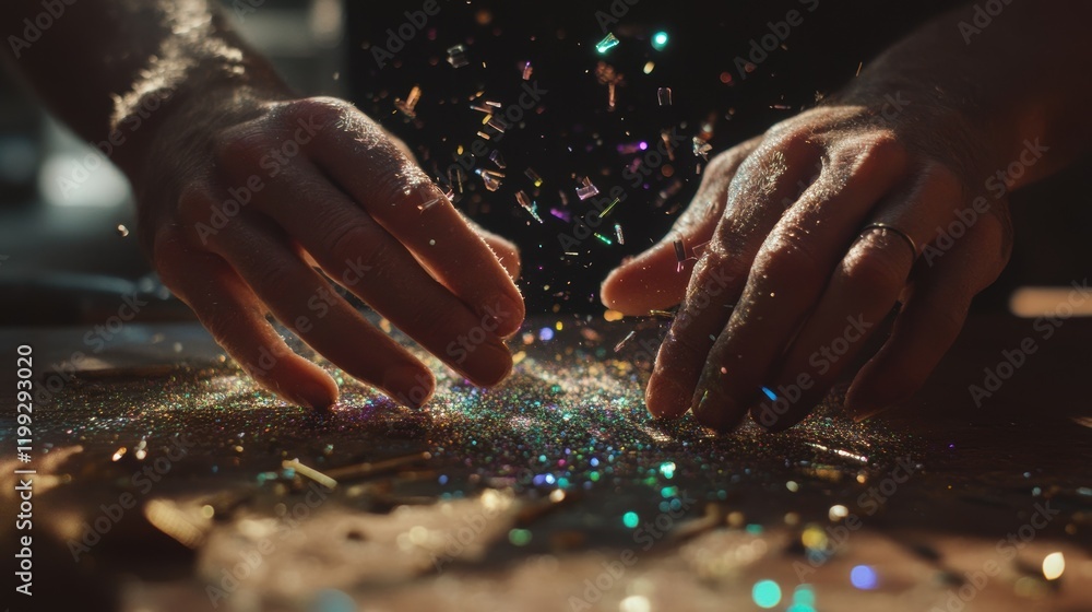 Poster the hands of a craftsperson carefully finishing a bespoke item using a range of hand tools with shav