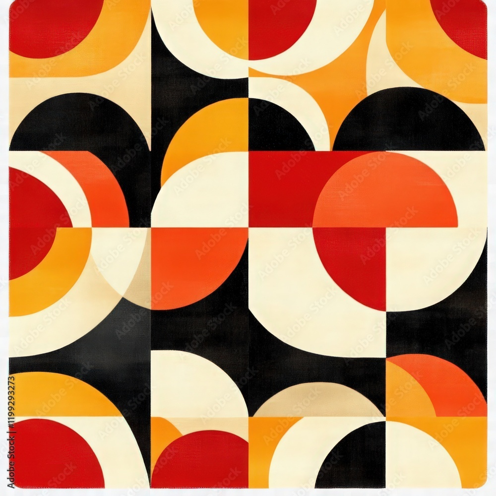 Poster abstract geometric pattern featuring circles and semi circles with warm colors