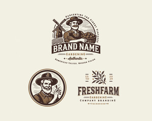 Fototapeta premium Vintage classic fresh farm gardening logo design for agriculture business company