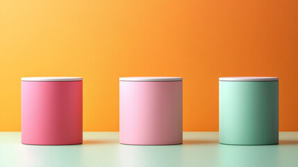 Fototapeta premium Colorful cylindrical containers arranged on a flat surface with a gradient background