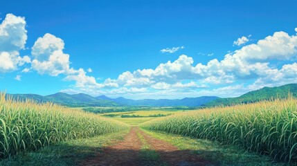 Naklejka premium Serene Sugarcane Field Under a Summer Sky