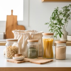 glass jars filled with grains and pasta, Generative Ai