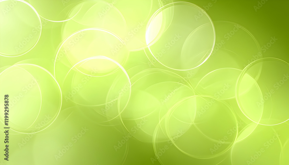 Aufkleber abstract green background with overlapping circles, soft light bokeh effect, ideal for website banne