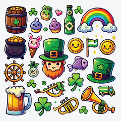 Vector of Saint Patrick s Day. A set of cute and colorful icon collection isolated on white background stock illustration