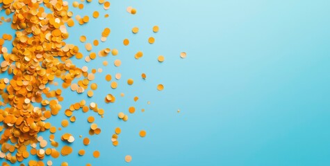 Orange Confetti on Blue: A vibrant burst of orange confetti scattered on a light blue background, creating a festive and celebratory mood.
