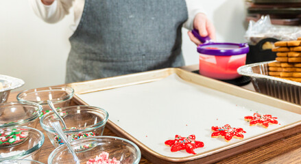 Red Iced Star Cookies with Green Sprinkles, Holiday Baking