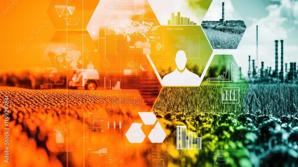 Poster conceptual representation of agriculture technology and data analysis in modern farming and sustaina