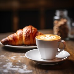 Close-up of latte art in a ceramic mug, Generative Ai