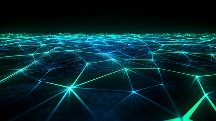 Obraz premium Abstract energy grid concept with glowing blue and green lines interconnecting across a dark background, sharp and futuristic