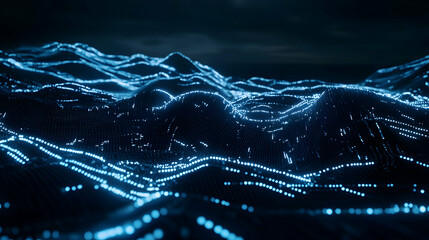 Obraz premium Abstract futuristic digital landscape with glowing data streams and interconnected geometric patterns