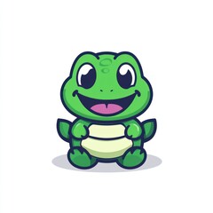 Obraz premium Green turtle with big eyes smiling on a white background, used for kids? products