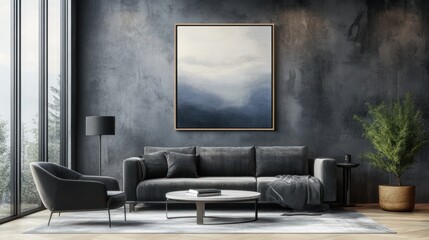 Serene Mountain Landscape Artwork in Modern Living Room