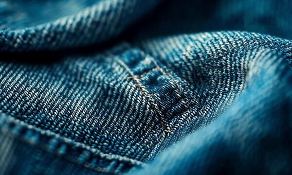 Close-up of textured denim fabric showcasing intricate weaving patterns.