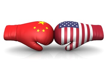 Trade war USA China graphic illustration with boxing gloves and flags