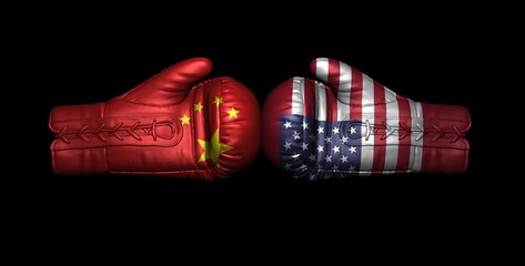 Trade war China US USA boxing glove illustration graphic in high resolution for print and business