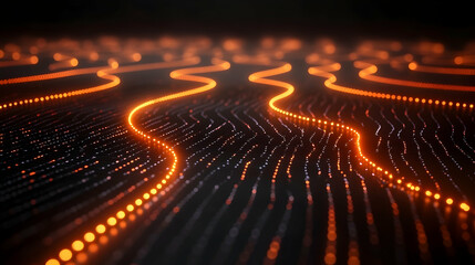 Obraz premium Abstract visualization of data transfer with glowing binary streams forming a grid-like network on a futuristic dark background