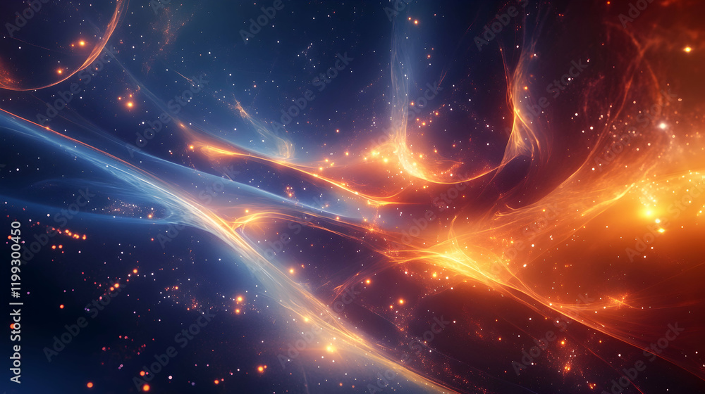 Poster artistic depiction of gravitational lensing with glowing distortions and sharp space elements in a c