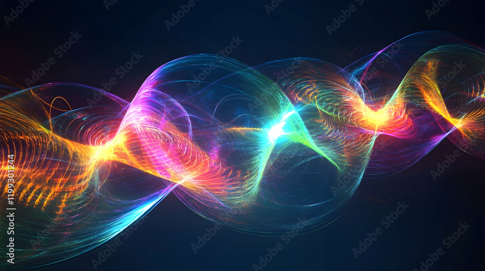 Aufkleber artistic visualization of electromagnetic waves with glowing oscillations in vibrant tones on a shar