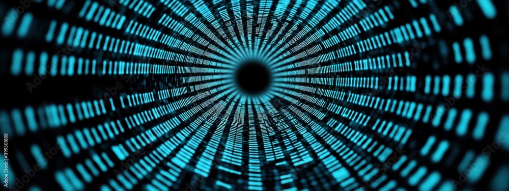 Poster abstract visualization of data flow with bright blue lines forming a tunnel effect on black backgrou