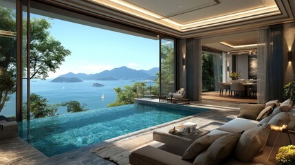 Fototapeta premium Luxury Villa with Infinity Pool and Stunning Ocean View