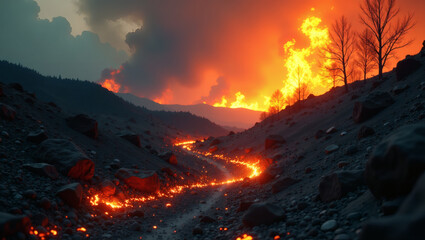 Fototapeta premium Abstract Duality of Burned Land and Sprouting Greenery