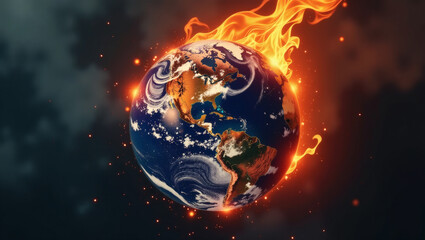 Obraz premium Earth on Fire: Conceptual Globe with Glowing Flames