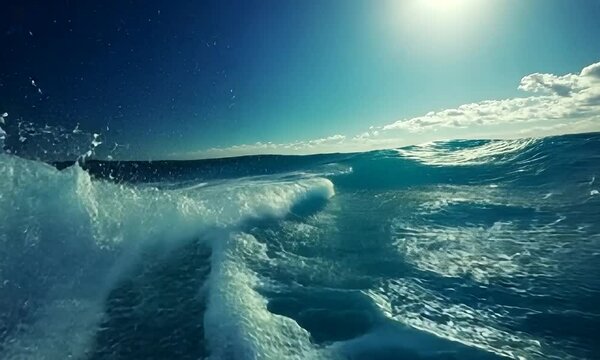 Ocean waves splashing under a bright sky, capturing the essence of nature's beauty.