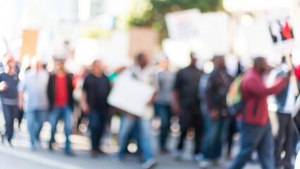 Diverse Political Crowd Blur: A blurred crowd of people from different backgrounds participating in a political protest.	
